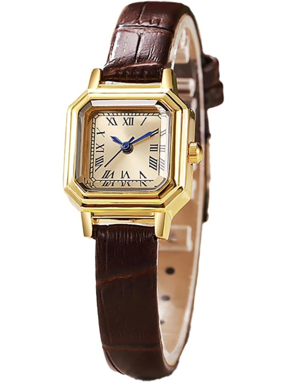 Womens Coffee Gold Vintage Rectangular Watch Small Analog Quartz Wristwatch